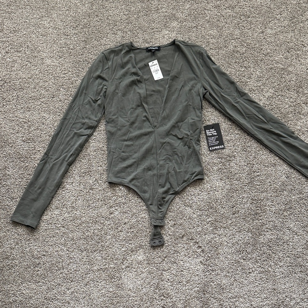 Express Deep Gray Long Sleeve Bodysuit